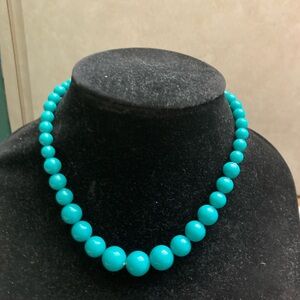 Teal Baltic Amber Beaded Necklace 18”